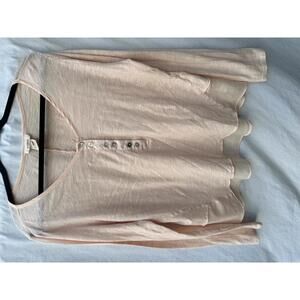Sundance Light Pink Long Sleeve Sheer Button Front Top w/ Mesh Detail Size Large